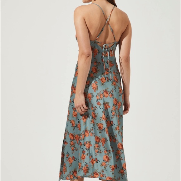 Astr Floral MIDI Dress Teal/ Peach XS - Picture 5 of 6